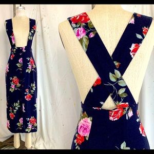 SOLD VINTAGE 90s Floral Pinafore Suspender Dress